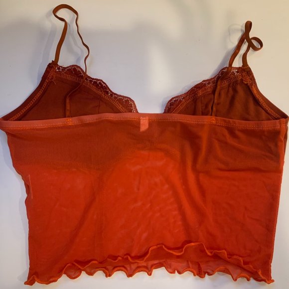 Adorable Cropped Orange Lace & Mesh Tank Size Large 🐅 - Picture 4 of 5